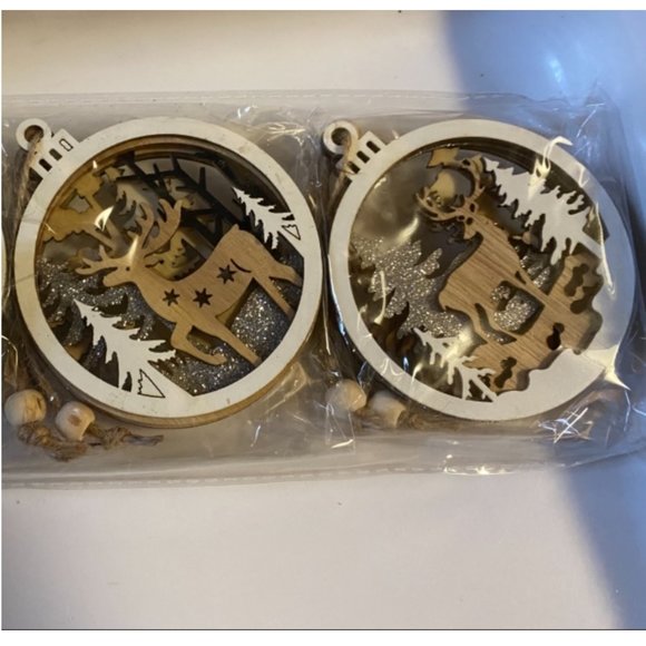 Wooden Christmas Ornaments Xmas Holiday Cabin Decor Deer Tree Decorations 6pc - Picture 8 of 11